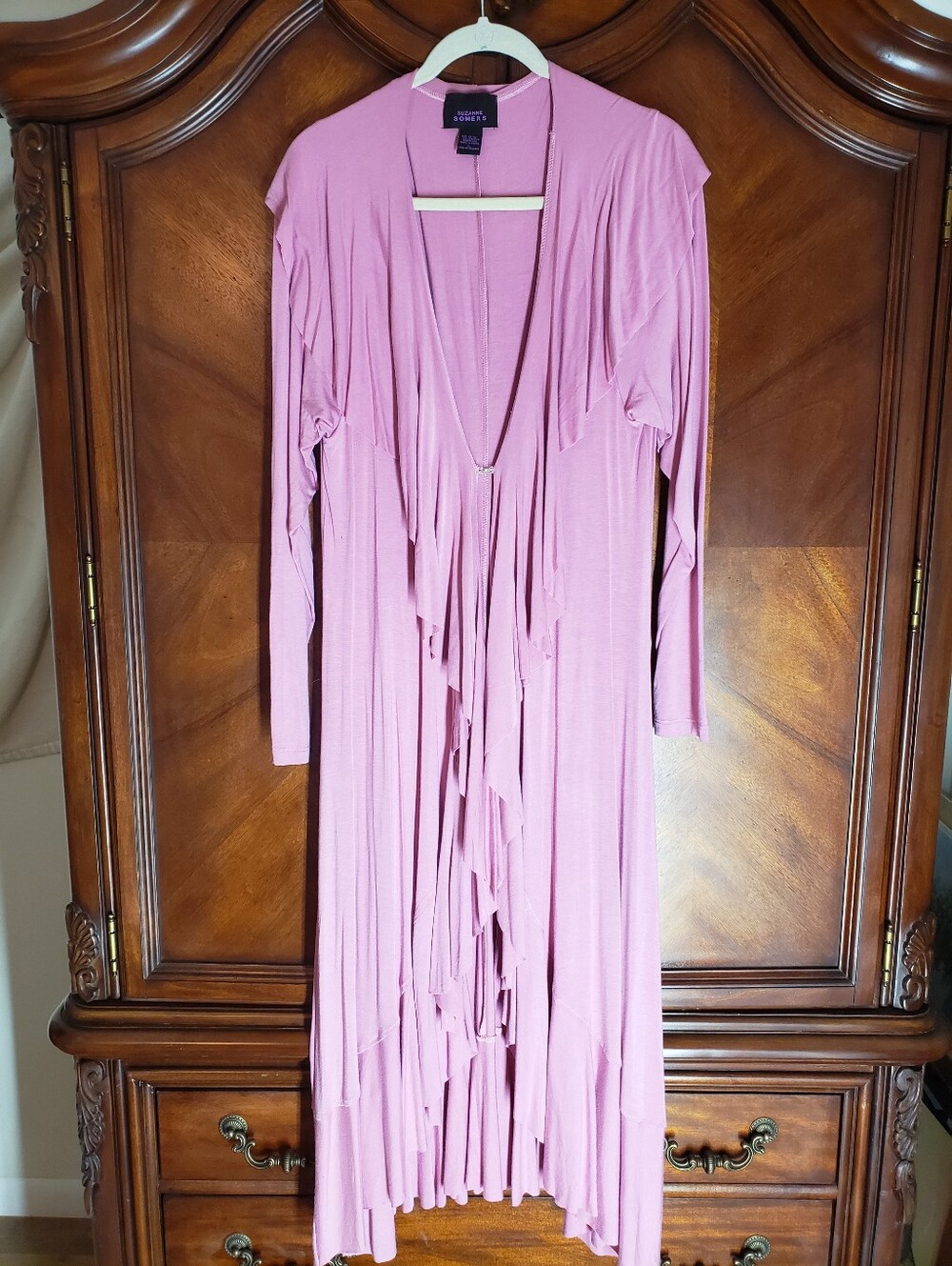 Suzanne Somers Long Pink Draped Cardigan